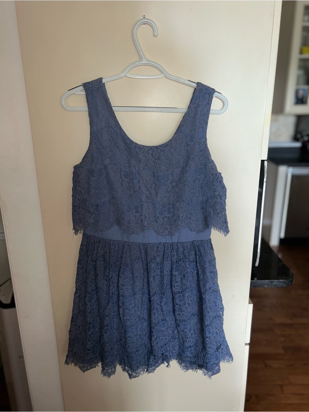 Blue Lace Overlay Dress Size Medium Boho Babydoll Mini Dress